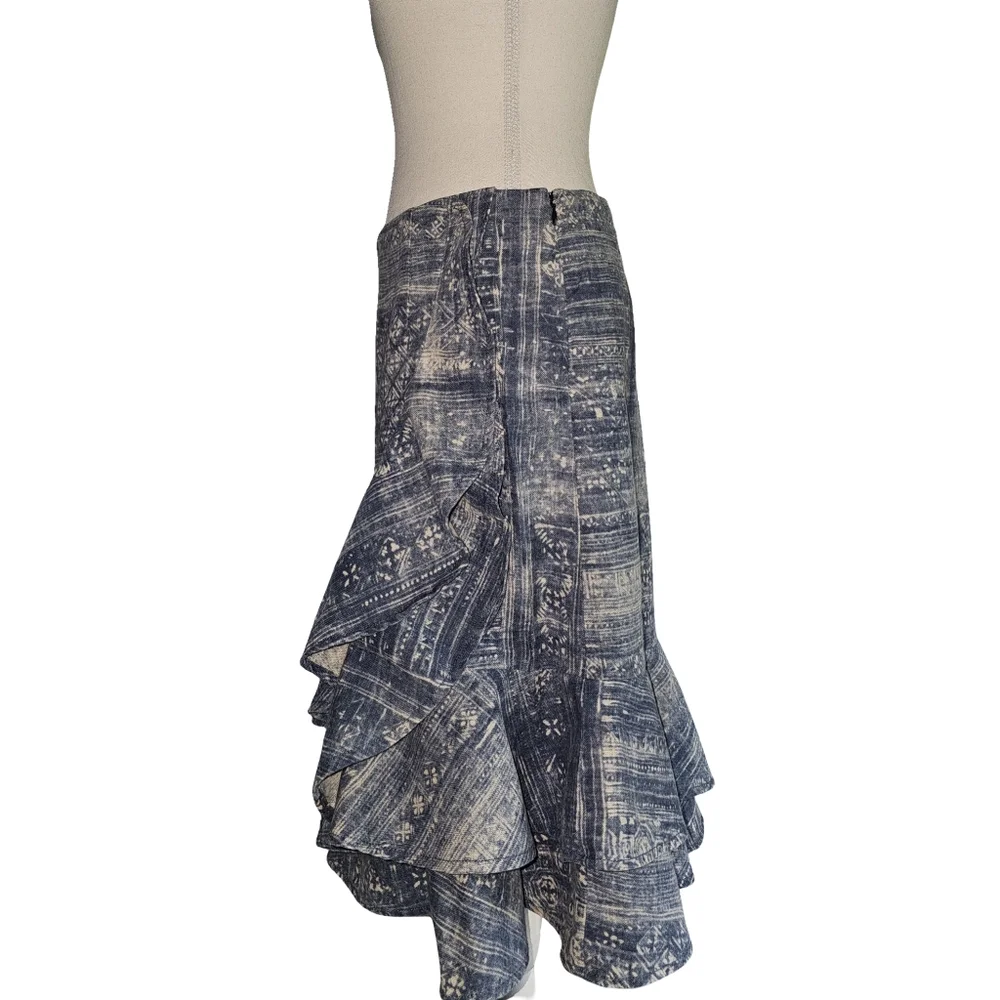 Lauren Jeans Co Ralph Lauren Womens Boho Linen Cotton Blue Ruffle Hem Skirt Sz 4 - Picture 4 of 14